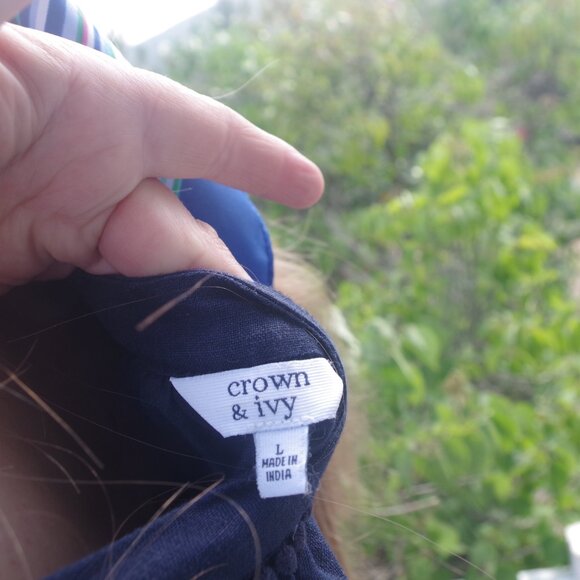 Ladies 100% Linen Blouse Navy Color - Picture 10 of 10